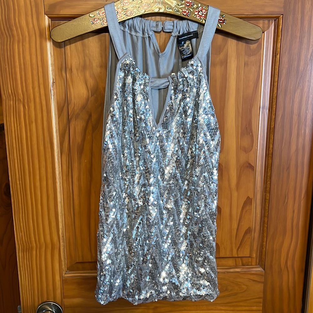 INC International Concepts Gray Sequined Tank Top